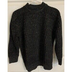Vintage Bel Ami Black Sequin Knit Sweater M L 3/4 Sleeve USA 70 80s Medium Large